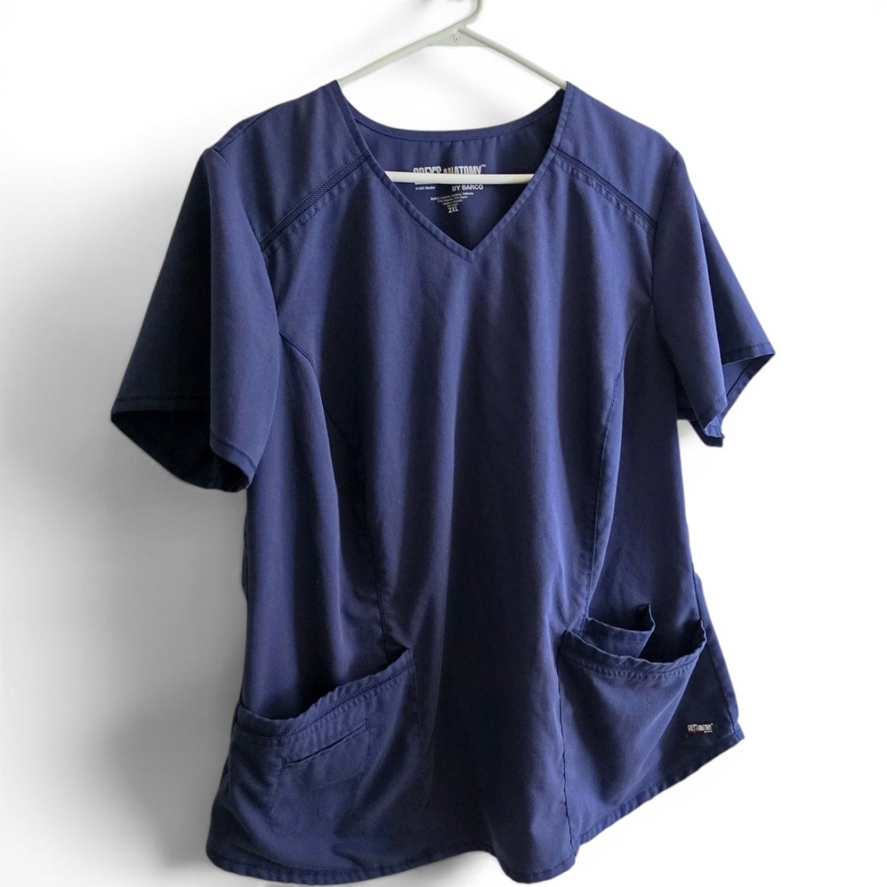 Greys Anatomy Avana Mesh Pullover V-Neck Scrub Top Indigo Blue Womens 2XL